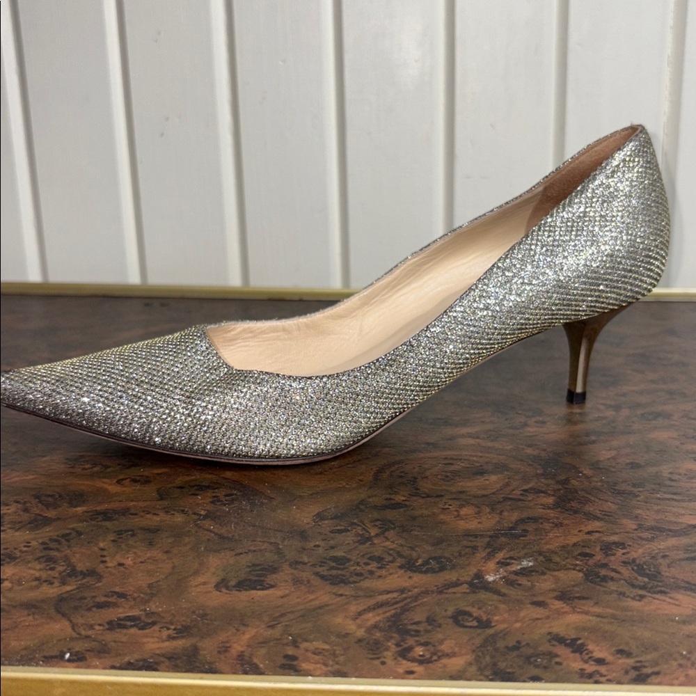 Jimmy Choo Metallic Gold Kitten Heels Pointed Toe Pumps Size 8.5 EU 38.5 - Picture 8 of 8